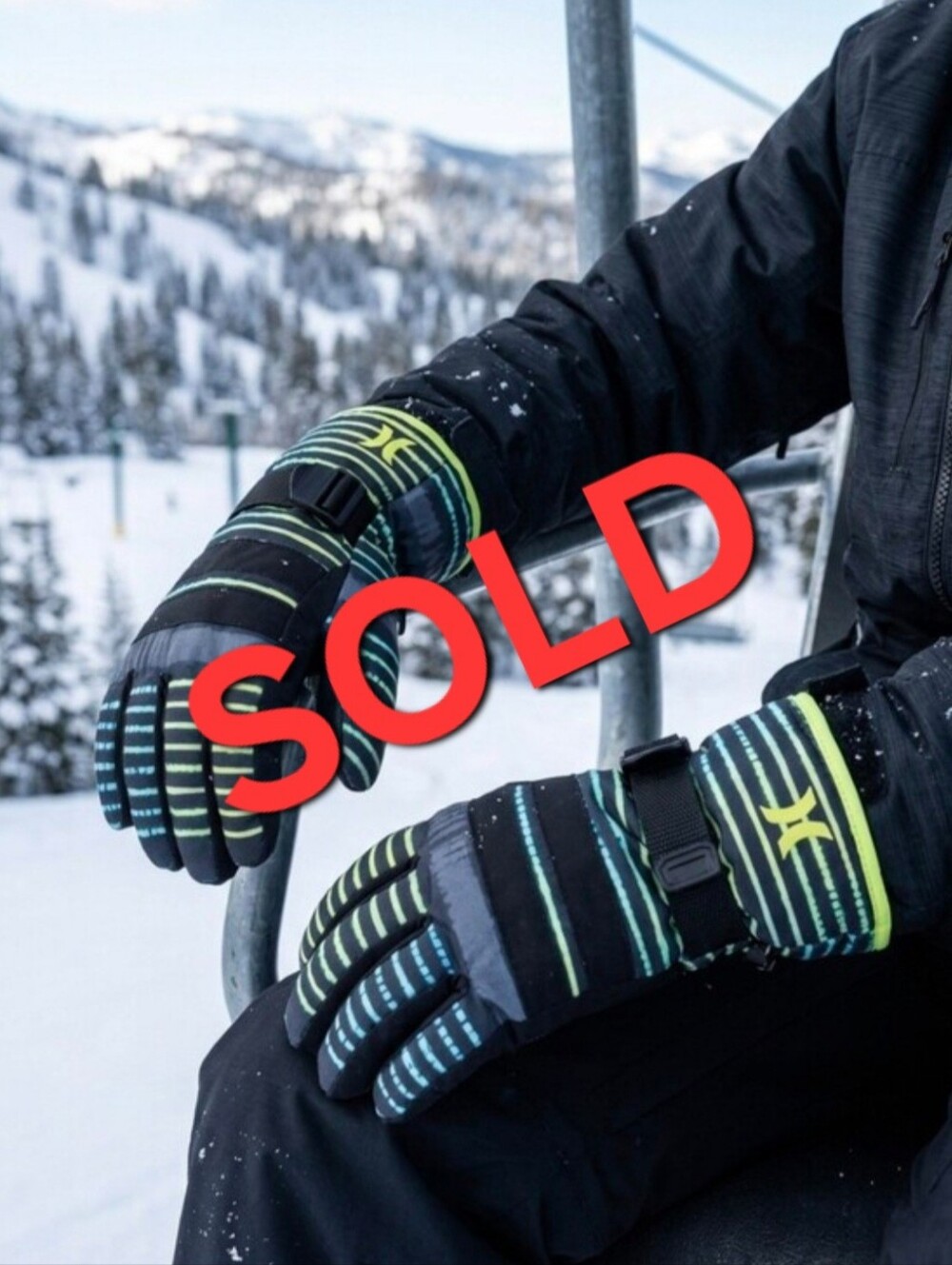 Hurley Men's Striped Gloves - Black and Green Medim Size